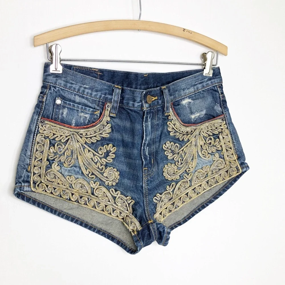 Denim supply embellished, distressed denim shorts